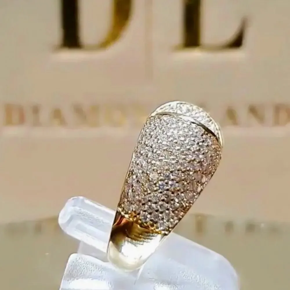 Clear White Baguette Diamond Cocktail Ring 14K Gold on 925 Sterling Silver